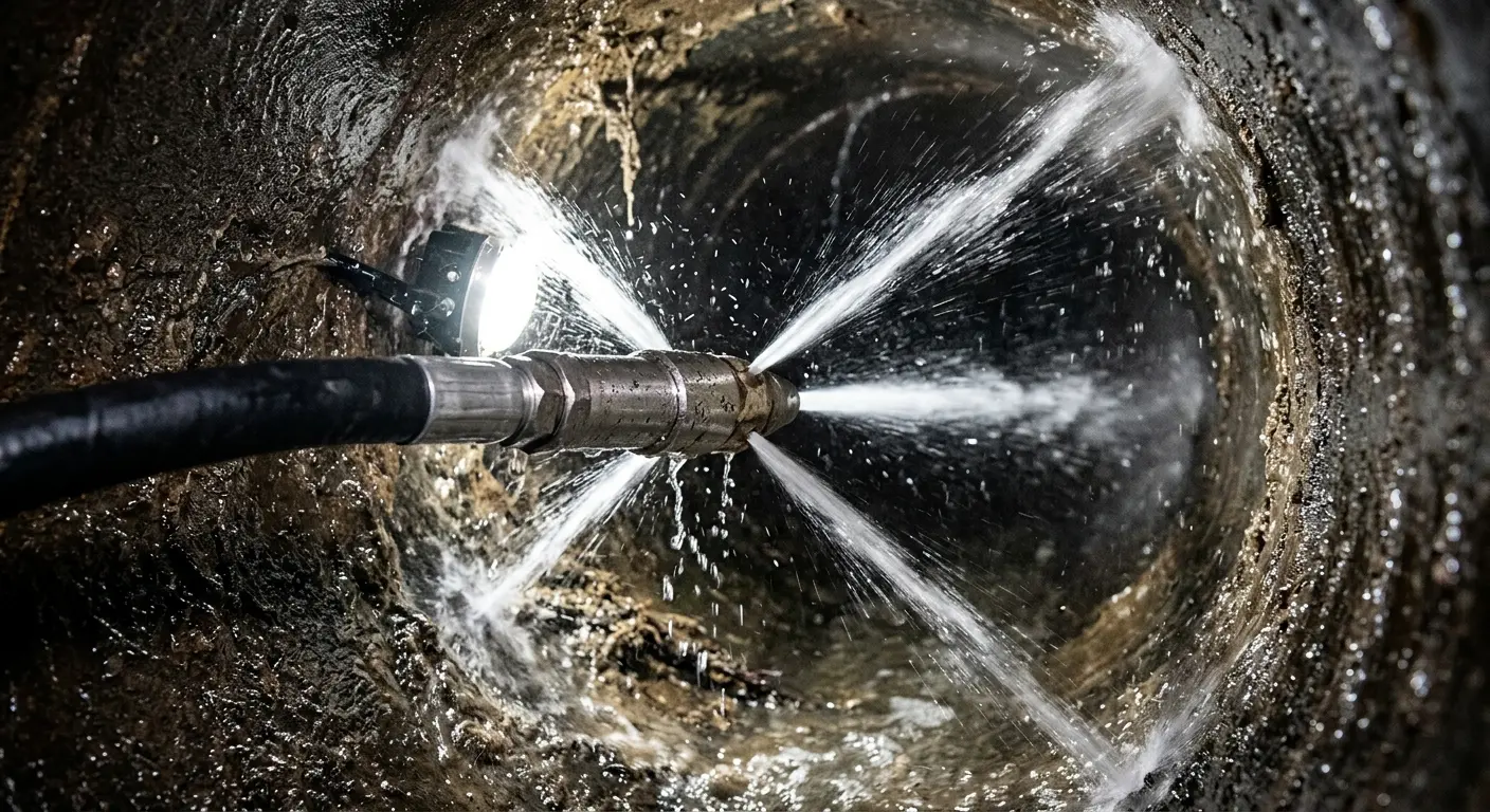 High-pressure hydro jetting nozzle cleaning sewer pipe for Storm Drain Cleaning in Milton